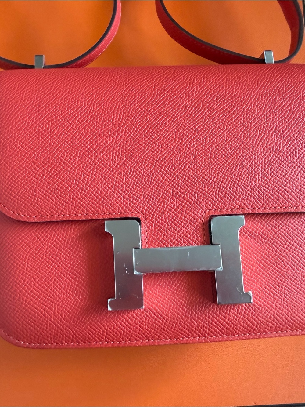 Hermes Red Constance-Style Leather Crossbody with Silver H Hardware